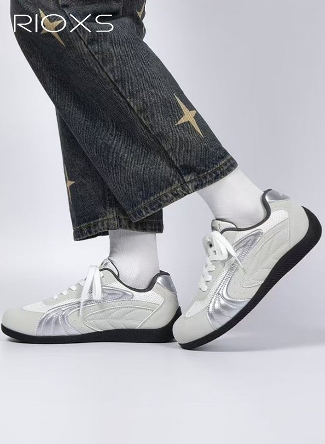 RIOXS Unisex Breathable Sneakers, Classic Retro Training Shoes with Cushioned Comfort , Lightweight Lace-up Walking Shoes for Couples, Fashion Athletic Outdoor Walking Footwear for Travel, Trainning, Vacation or Casual Occasions, Grey - Image 4